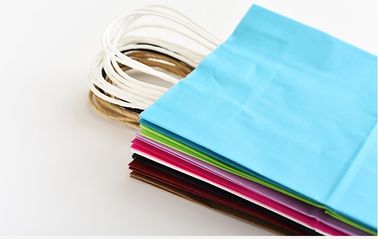 Blaue Farbe druckte Kraftpapier-Papiertüten Customzied-Logo mit verdrehtem Papiergriff fournisseur