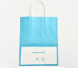 Blaue Farbe druckte Kraftpapier-Papiertüten Customzied-Logo mit verdrehtem Papiergriff fournisseur
