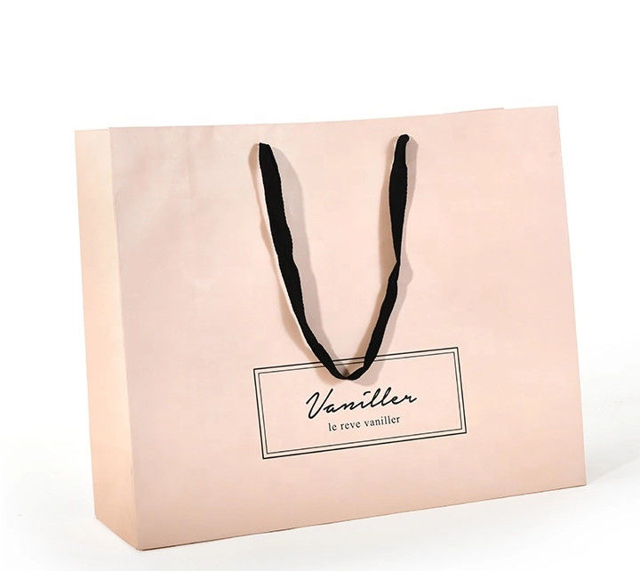 Flacher Baumwollgriff fertigen Papiertüten, Drucksache-Einkaufstasche-rosa Farbe kundenspezifisch an fournisseur